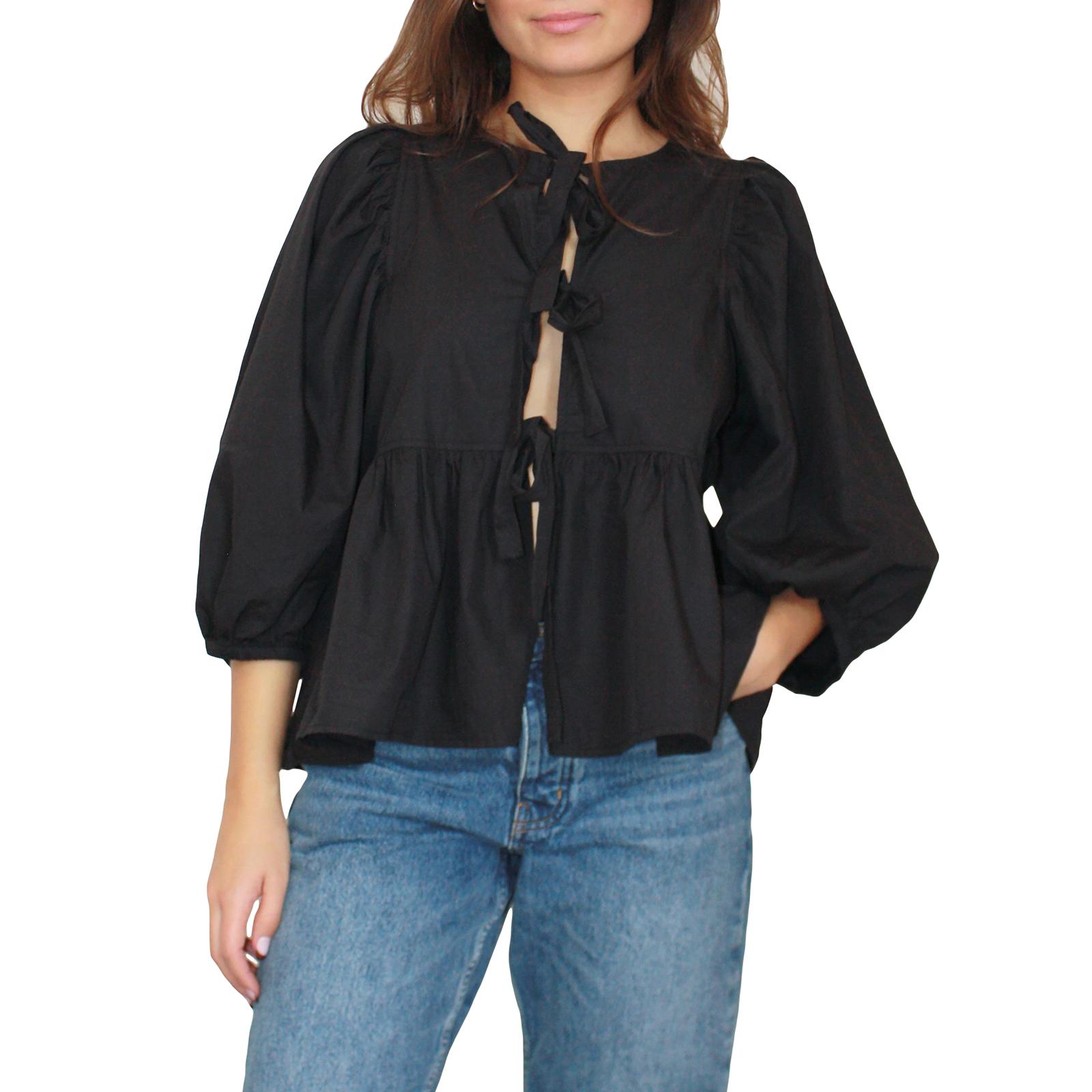 

Женские базовые топы с завязками спереди, повседневные однотонные свободные рубашки с рукавами 3/4, кардиган для клубной уличной одежды, эстетичная одежда