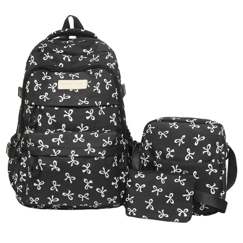 Three-piece Backpack Set Women's School Bag Bow Backpack Large Capacity Lightweight Backpack