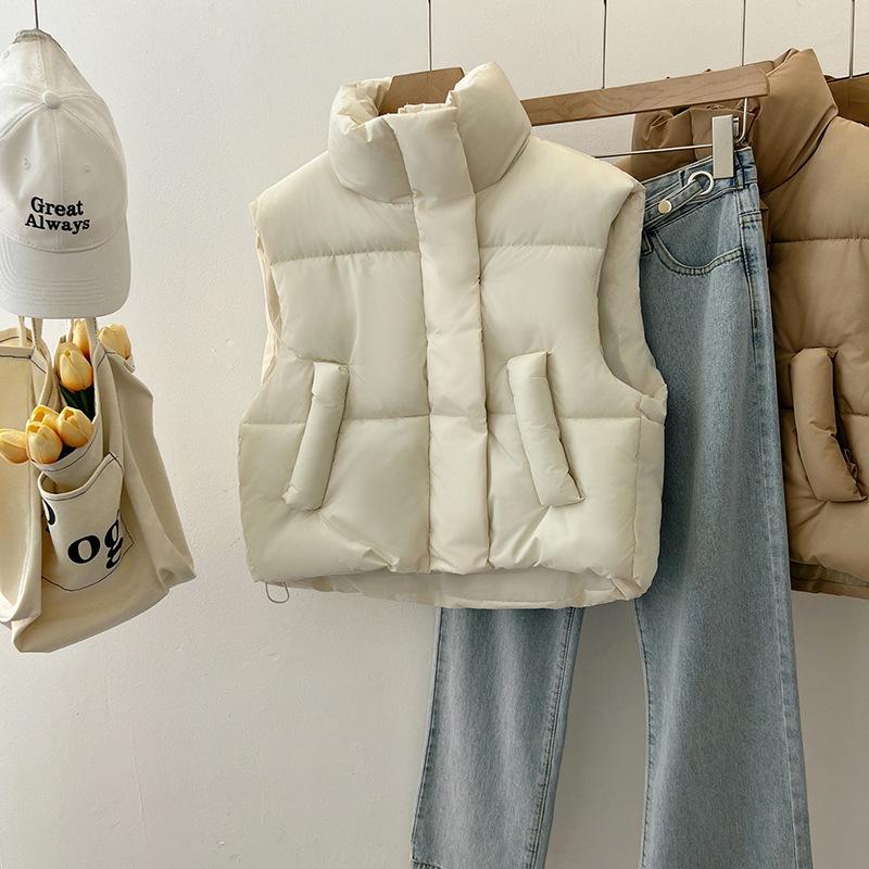 Neuer Herbst- und Winter-Kurz-Baumwollweste mit hohem Bund für Damen, kleines Mode-Lässiges Koreanisches Version Vielseitige Weste, Dünne Jacke mit Stehkragen