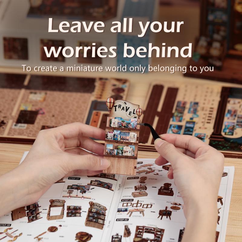 DIY Booknook Kit Miniature Dollhouse with Light Bookshelf Insert Home Decor Wooden 3D Puzzle for Journey Trace Bookshop