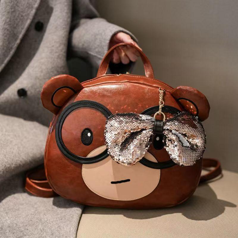 

JIAERDI Sweet Lovely Bow Bear Backpack Women Cartoon Round Large Capacity Daypack Ladies Travel Lightweight Mochilas Mujer Chic 30x32x9cm коричневый