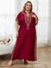 EDOLYNSA Embroidered Red Kaftan Women's Fashionable Robe Boho V-neck Batwing Sleeve Beach Maxi Dress Holiday Cozy House Robe