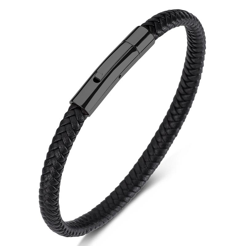 Pulsera Clásica de Acero Inoxidable para Hombre y Mujer Cuerda Trenzada de Cuero Rojo Vino Botón Negro de Alta Calidad Joyería Regalos
