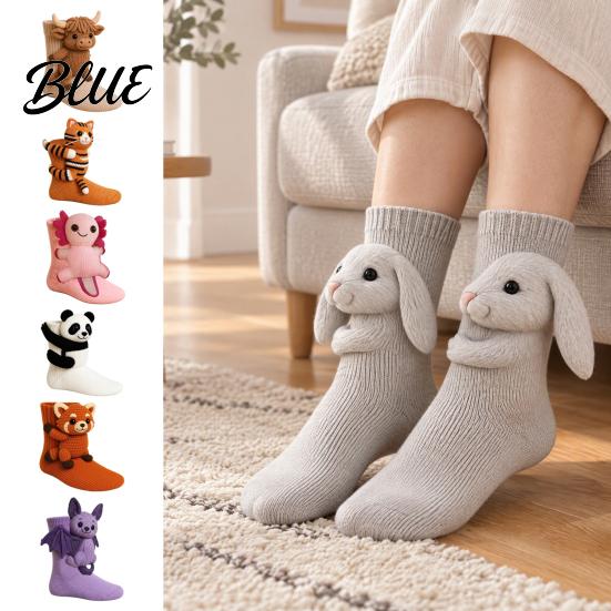 Comfy Indoor Slipper Socks 1 Pair 3D Knit Animal Socks Fuzzy Cute Novelty Knitted Hand Crocheted Floor Sock Stuffed Christmas Gift for Kids