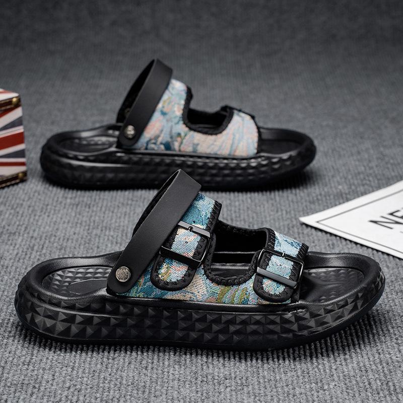 

Slippers men s 2025 summer new personalized design youth casual fashion thick bottom wear two wear one word sandals 46
