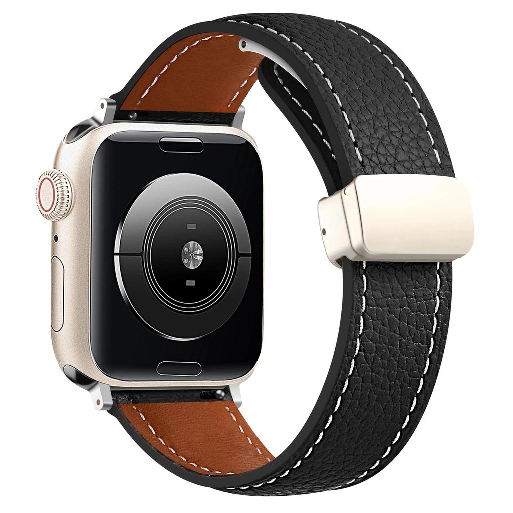 Leather Magnetic Buckle Strap for Apple Watch 7 8 9 45mm 41mm Ultra2 49mm Leather Band for iWatch Series 6 5 4 40mm Bracelet