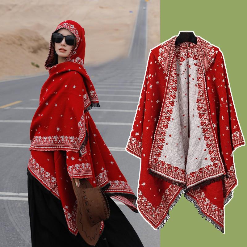 

Yunnan Dali Ethnic Style Women s Warm Hooded Scarf Cloak