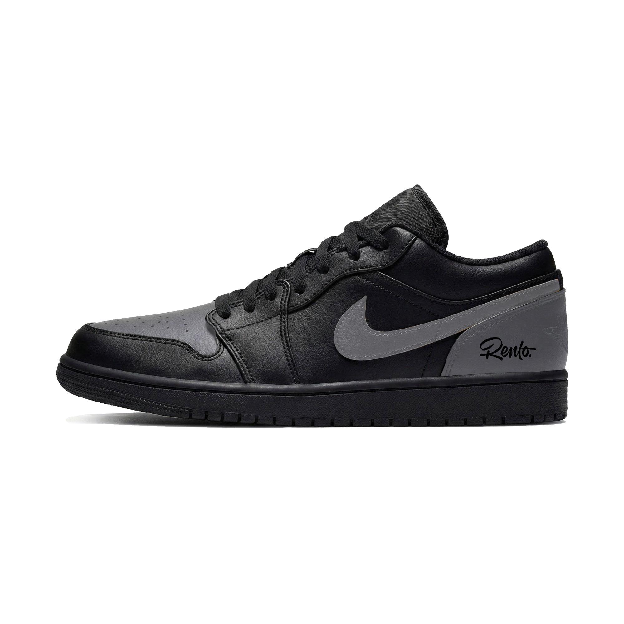 Jordan Air Jordan 1 Black Gray Wind Low top Vintage Basketball Shoes Unisex Gray 553558-093(Team855- ) 44