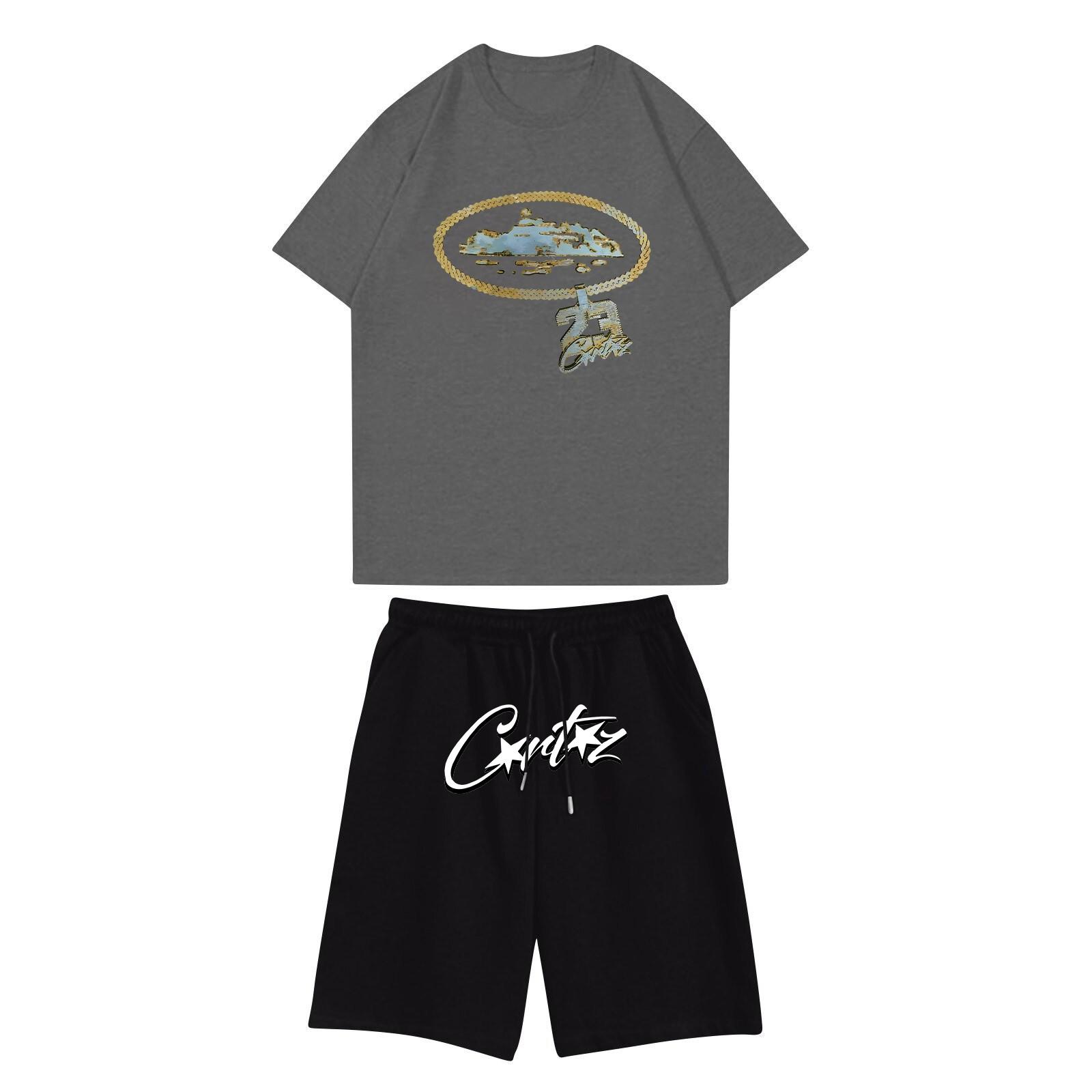 

Unisex Jogging Set Summer Casual Printed Round Neck Short Sleeve T-Shirt + Shorts Set Sports Suit XL