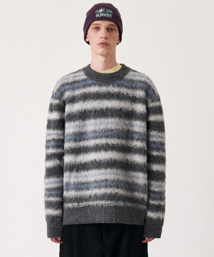 GOLDEN SUNSHINE Wool Stripe Boucle Knit_Grey