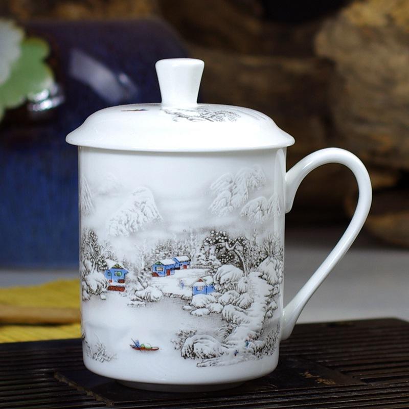 Jingdezhen Bone China Tea Cups with Lids, Conference Cups, Ceramic Water Cups, Office Cups, Gift Cups, Jing-style Cups