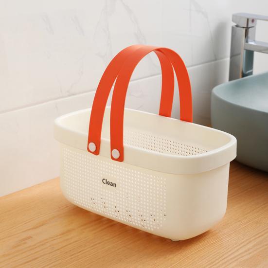 Bath Storage Basket with Handle Load Bearing Ventilation Holes Stable Bottom Easy Access Hollow Out Shampoo Toiletry Bath Basket Home Supply