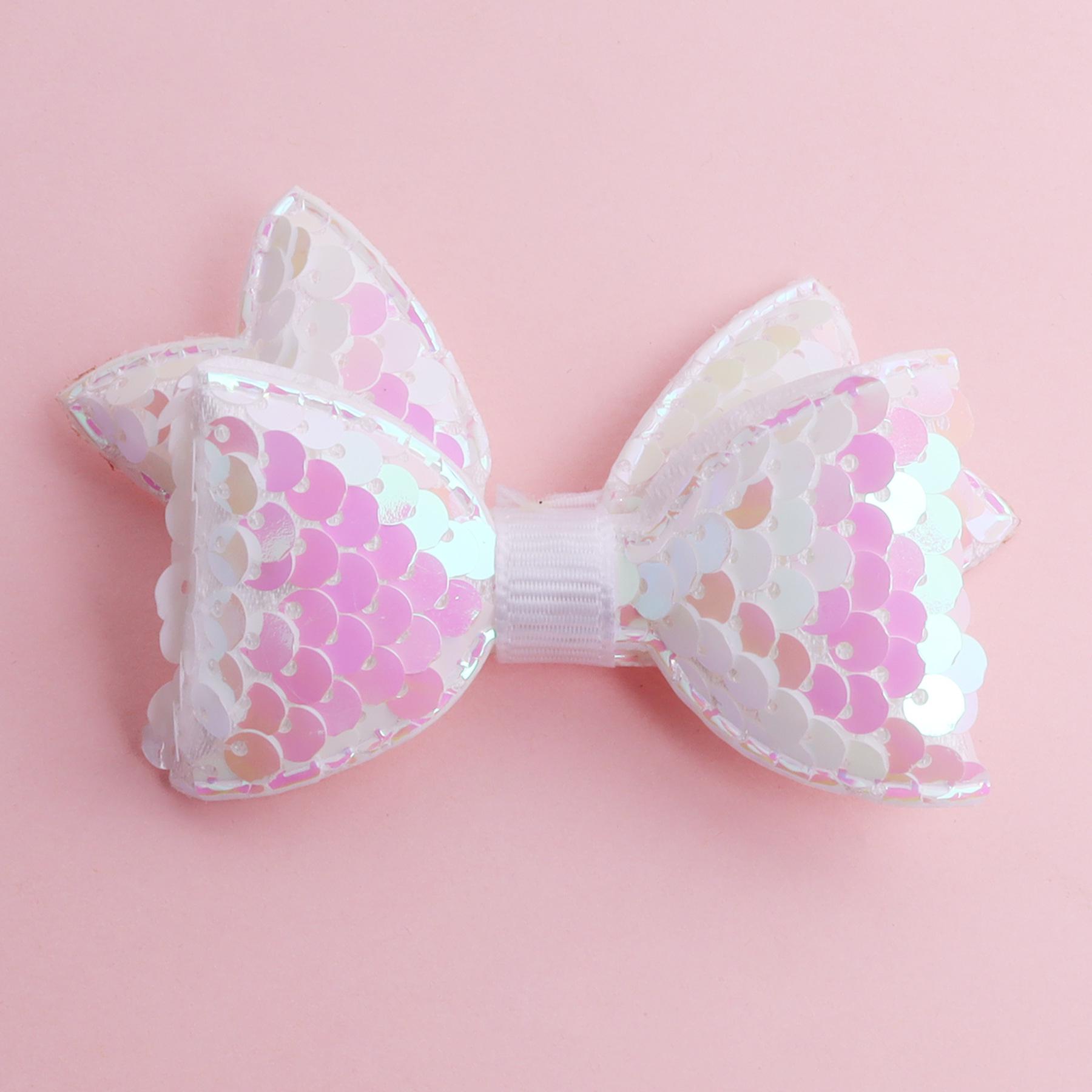 Children s 3D Sequin Fish Scale Hair Bow Clips белый