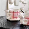 Underglaze Hand-painted Rabbit Ceramic Coffee Cup and Saucer Set with Tray Super Cute Children's Cartoon Milk Water Cup