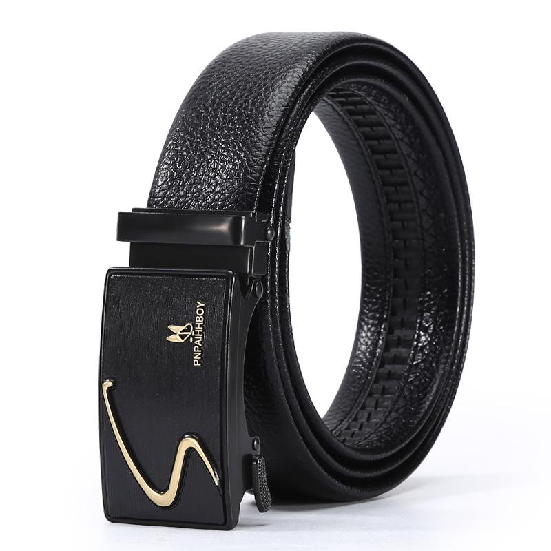 Belt Men'S Casual Business Belt Automatic Buckle Cowhide Medium Green Belt