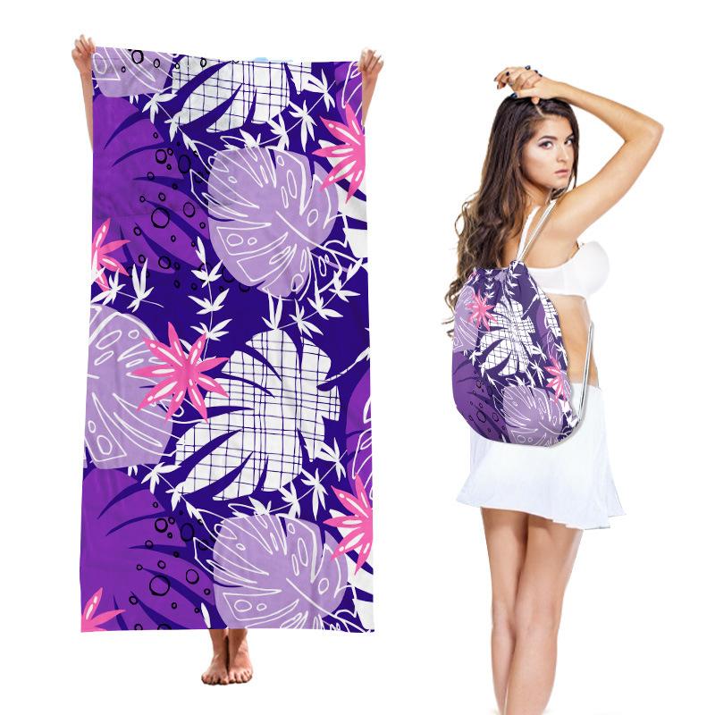 Two-in-one Beach Towel One-piece Bag, Foldable Beach Towel Storage Backpack, Ultra-fine Fiber Printed Beach Towel