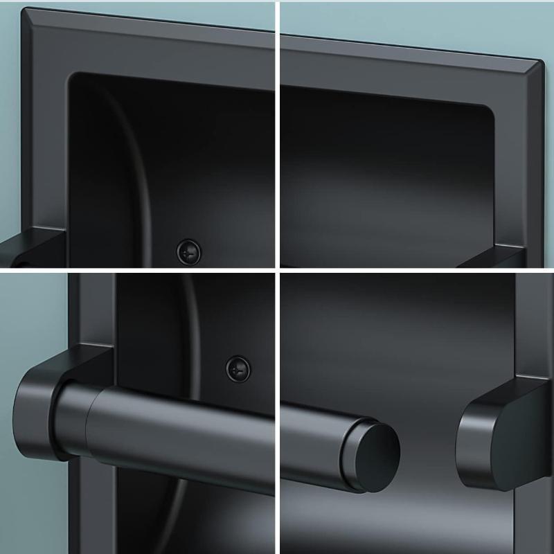 New Black Metal Toilet Paper Holder Recessed Toilet Paper Holder with Mounting Bracket Bathroom Wall Mount Toilet Paper Holder