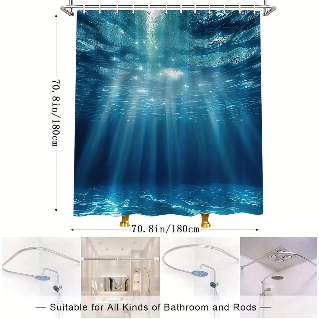 Ocean World Shower Curtain - Super Real Photography, Casual Simple Design, Polyester, Home Bathroom Decor, with Hooks