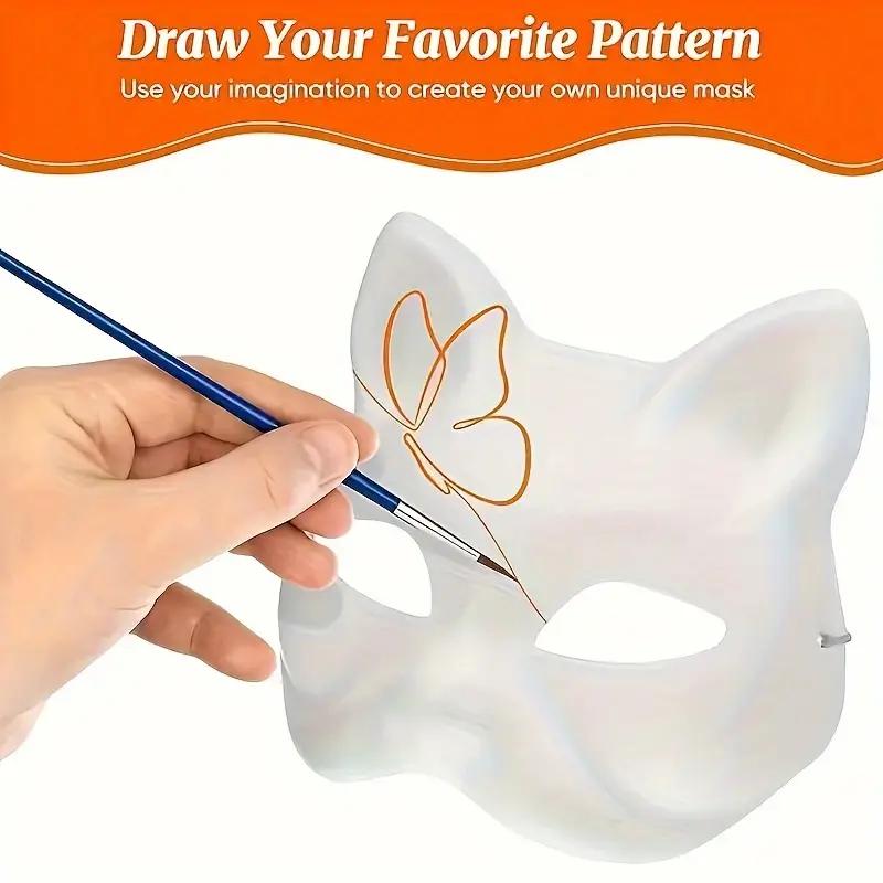 Plastic Blank White Mask Halloween Cosplay Cat Fox DIY Paintable Half Face Mask Animal Costume Party Decorate Craft Prop