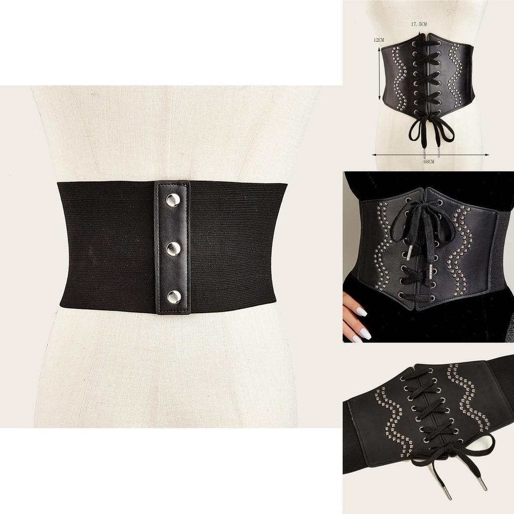 Fashionable Rivet And Strap Design Elastic Waistband For Womens Dress Accessories