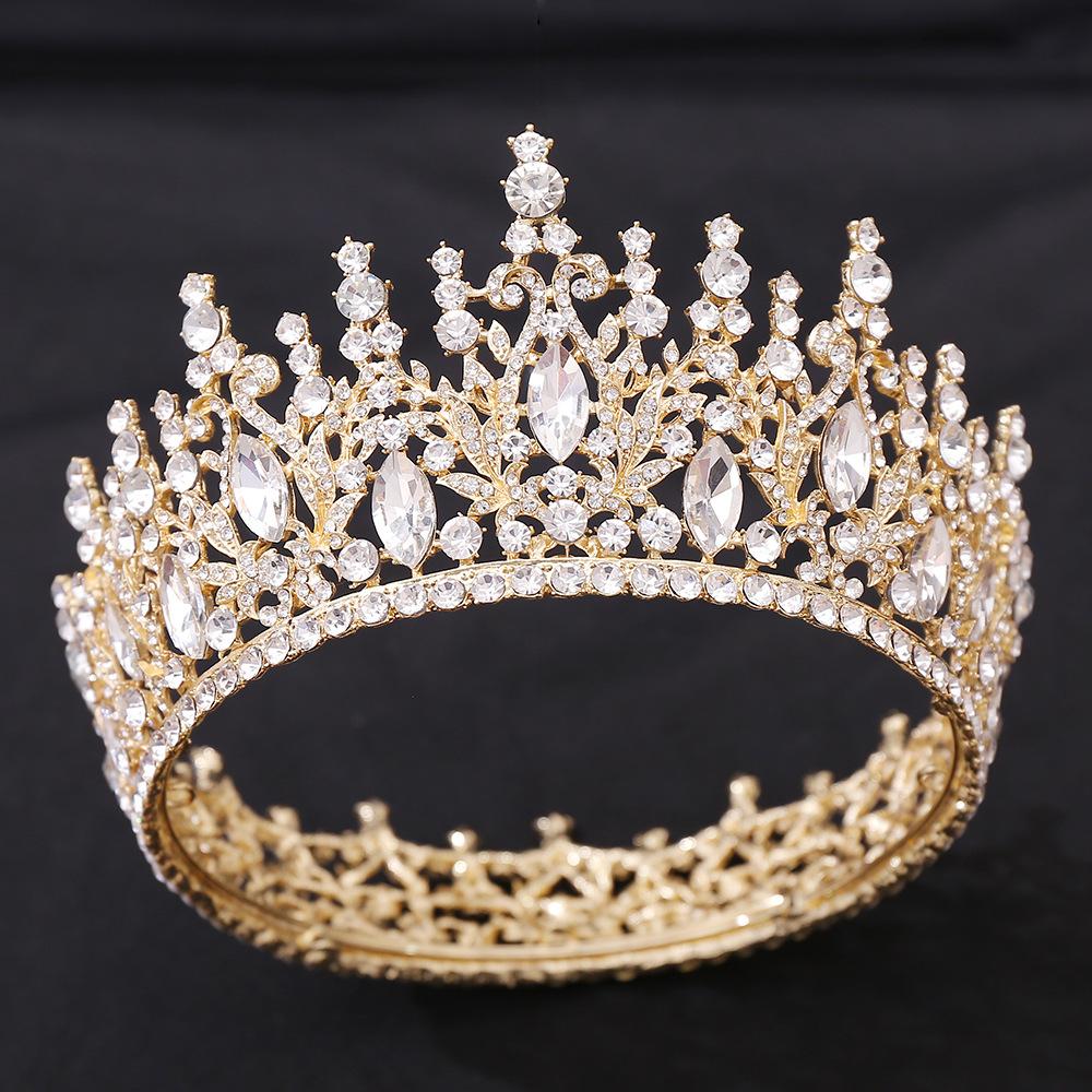 New Bridal Tiara Crystal Crown, European Style Alloy Inlaid with Rhinestones, Birthday and Wedding Round Crown
