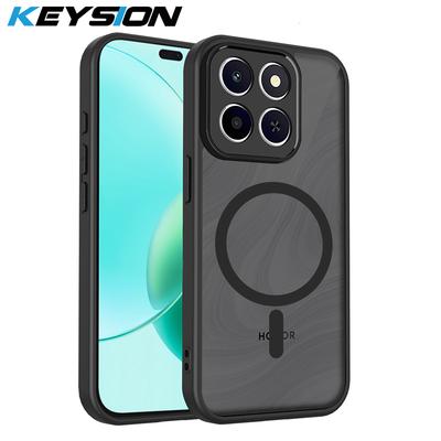 KEYSION Matte Translucent Magnetic Phone Case for HONOR X7d 5G Silicone+PC Clear Shockproof Cover for Honor 400 Smart 5G