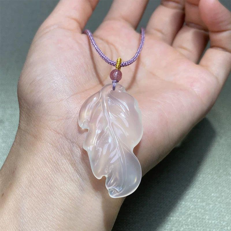 Handmade Carved High Ice White Chalcedony Pendant Necklace for Women