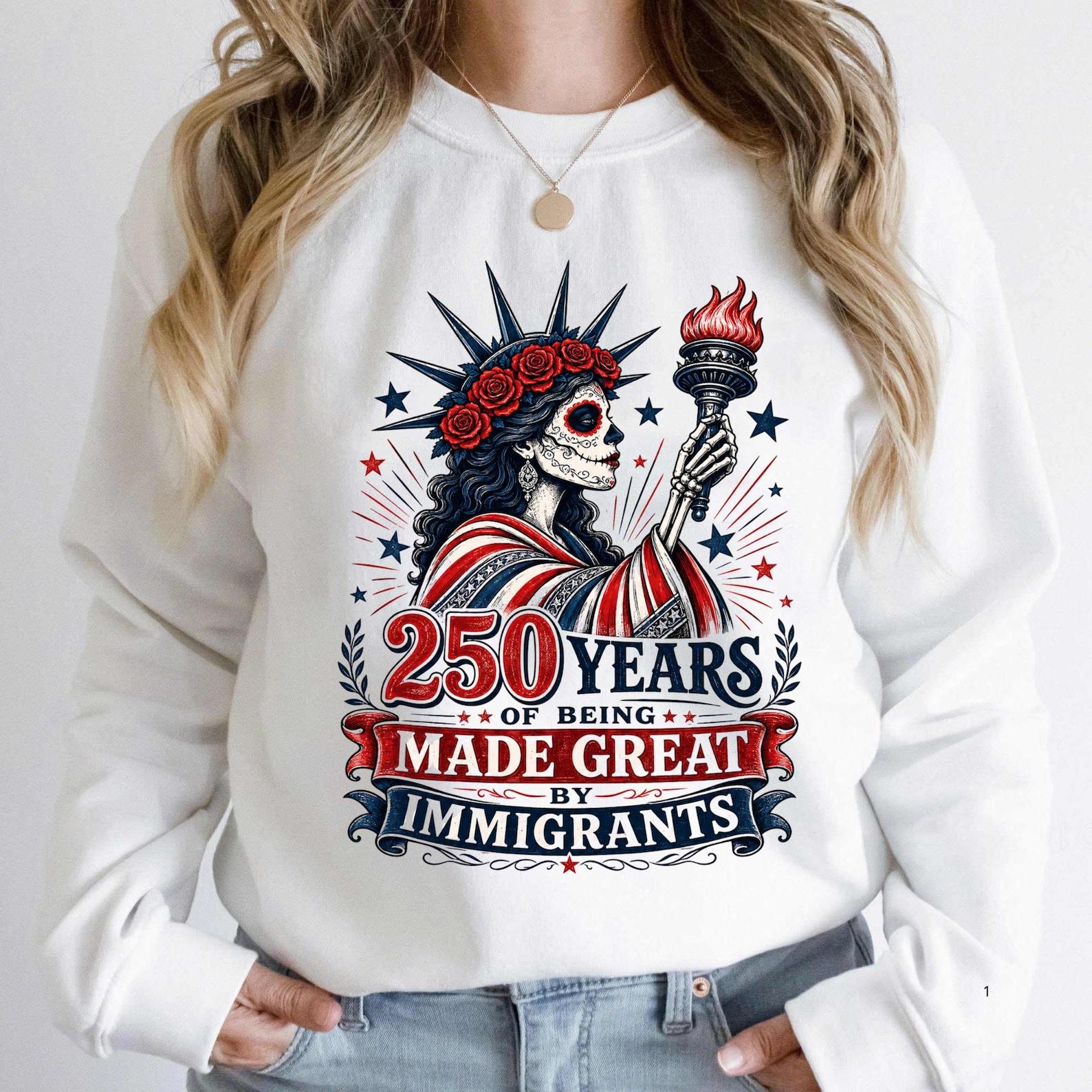 250 Years Made By Immigrants T-Shirt – Patriotic Statue of Liberty Graphic Tee 4XL