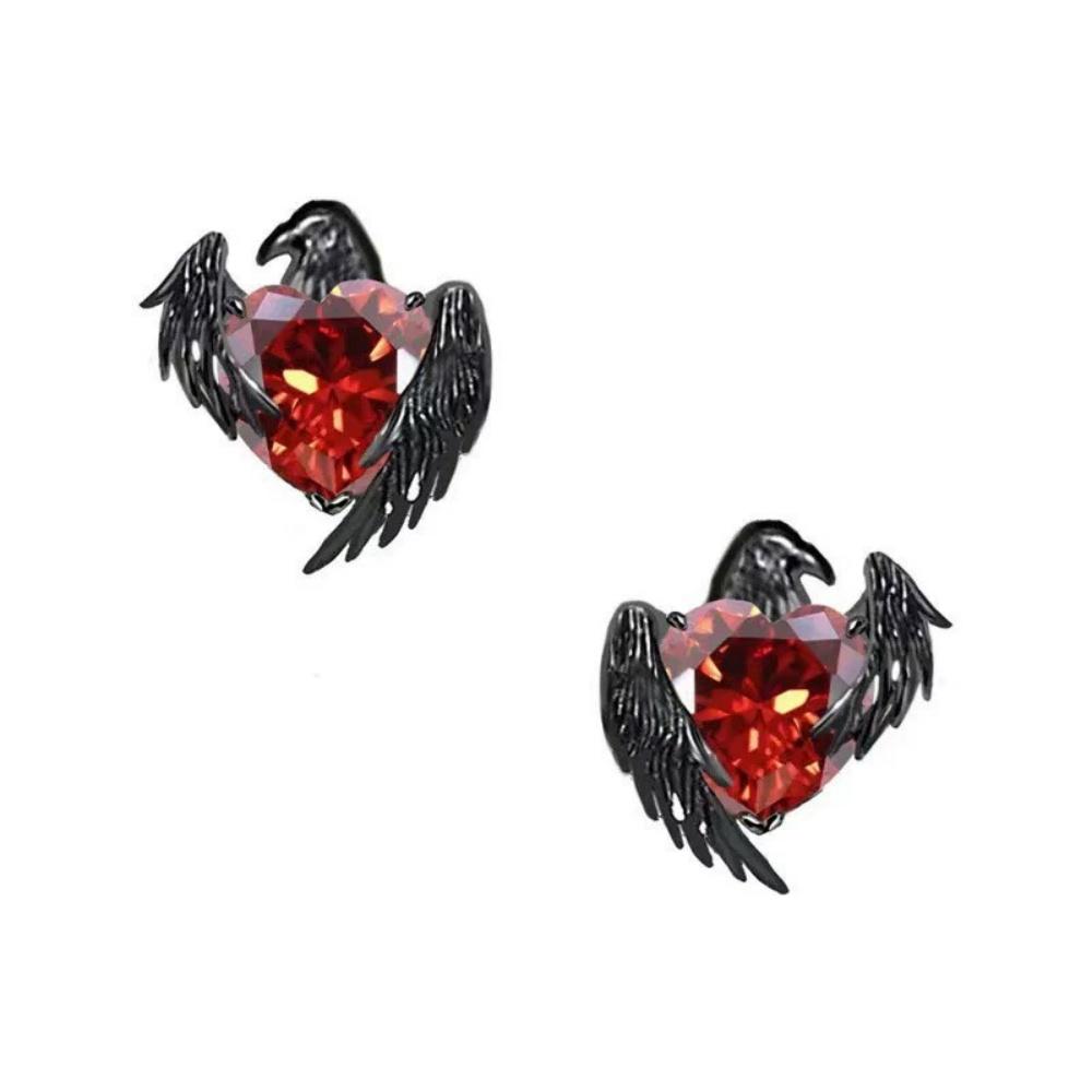 New Black Crow Red Heart Earrings European and American Unique Personality New Gothic Dark Style Jewelry Set Gifts