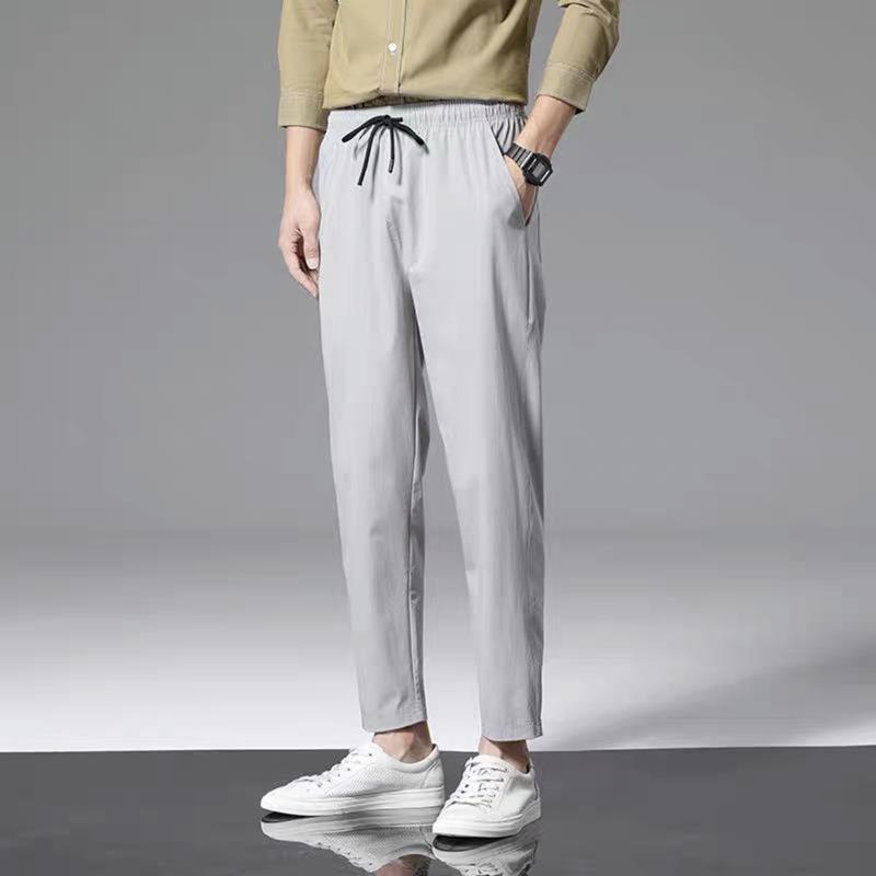 Men's Summer Thin Ice Silk 9 Points Casual Pants Men's Loose-fit Straight-leg Sports Pants 2026 New Style One-piece Delivery