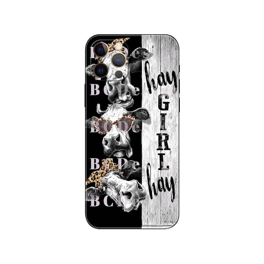 

черно-белый чехол для телефона с коровой для iphone 5 5s 2020se 6 6s 7 8 plus x 10 XR XS 11 12 13 mini pro MAX черная задняя крышка из ТПУ iphone 13pro MAX