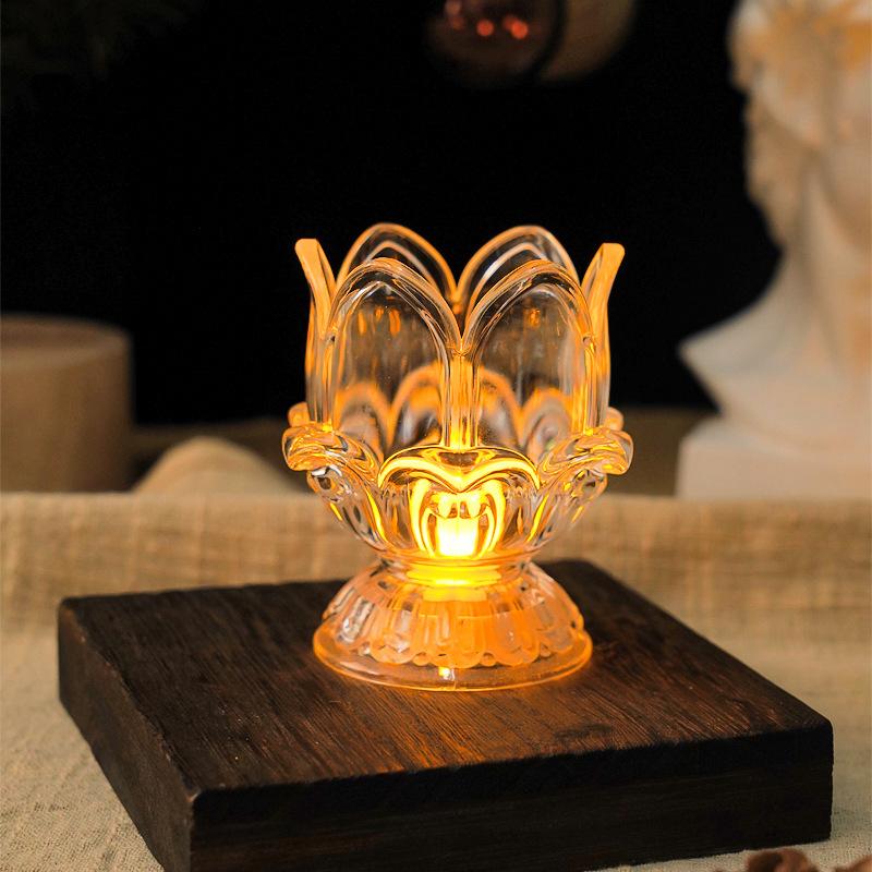 

Хрустальная люстра Лотос Свеча Лампа Передняя Лампа Подношения Электронная Беспламенная Вечная Лампа Lotus candle light