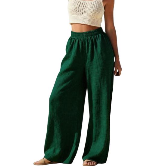 Women Trousers Elastic High Waist Straight Wide Leg Long Pants Pure Color Loose Fit Summer Casual Trousers Daily Wear