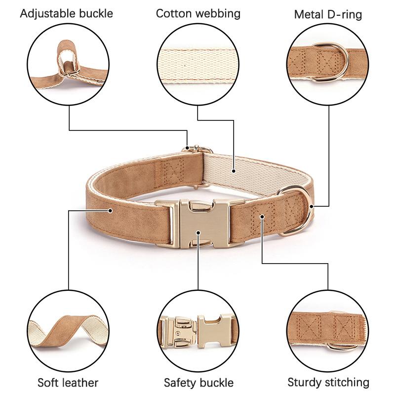 Adjustable Soft Suede Leather Dog Collar with Metal Buckle Fashional Durable Anti-Escape Dog Necklace Collares Para Perro