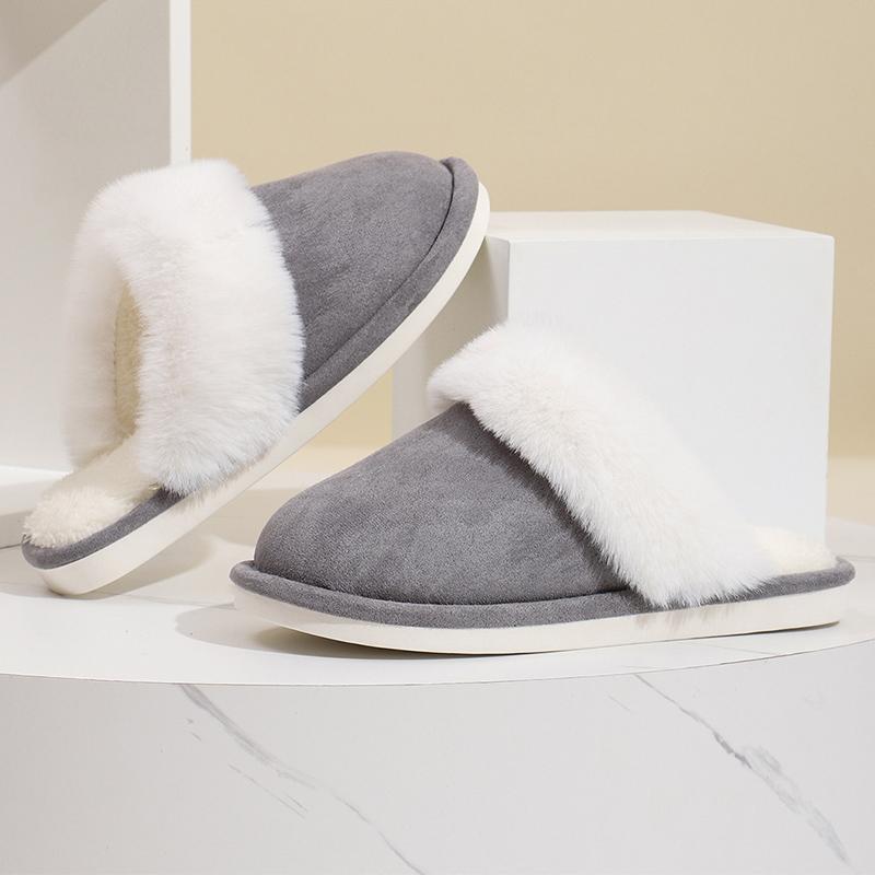 Fashion Comfort Faux Suede Cotton Slippers Women Indoor Non Slip Warm Plush Slippers for Woman Winter Faux Fur Flat Heel Fur Slides Lady