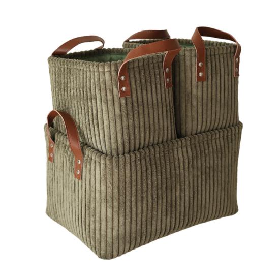 Corduroy Storage Basket Collapsible Storage Bin with Reinforced Handles Foldable Basket Organizer for Kids Toys Clothes Closet Laundry Room Bedroom
