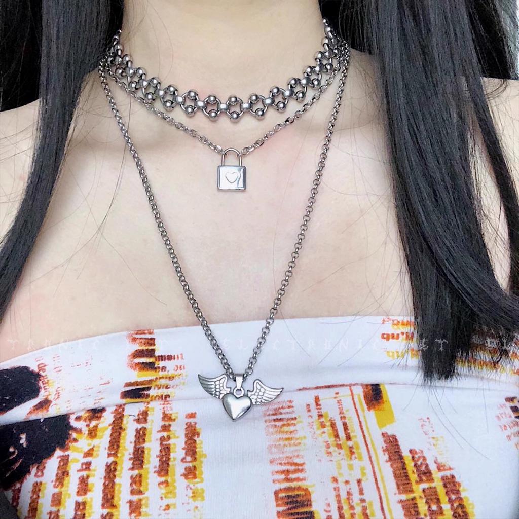 Punk Hip-hop Raffinato Fatto a Mano Perline Rotonde Acciaio Inossidabile Collana a Catena per Clavicola Parola O Accessori Choker per Donne Uomini Gioielli