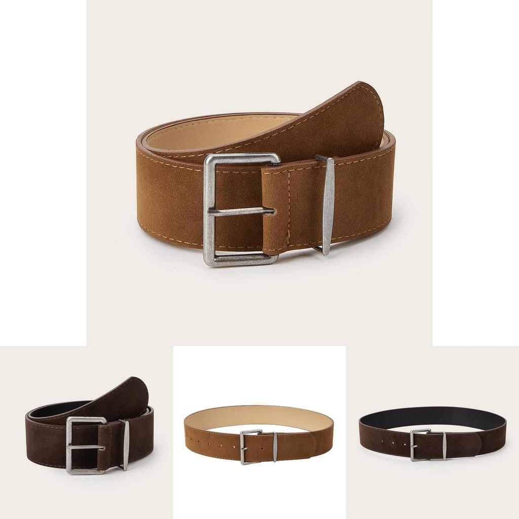 Simple Solid Color Suede Square Buckle Decoration Women Casual Belt