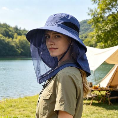 Cappello da Sole da Esterno con Zanzariera per la Testa, Protezione per il Collo, Traspirante, Uomo Donna, per Pesca, Escursionismo, Campeggio, Arrampicata, Rete per il Viso, Cappello a Tesa Larga