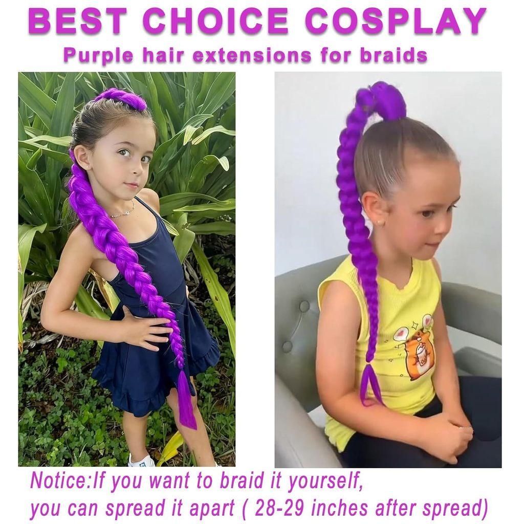 90cm Halloween Cosplay Costumes Prop Kpop Demon Hunters Rumi Purple Long Braided Ponytail Wig Accessory