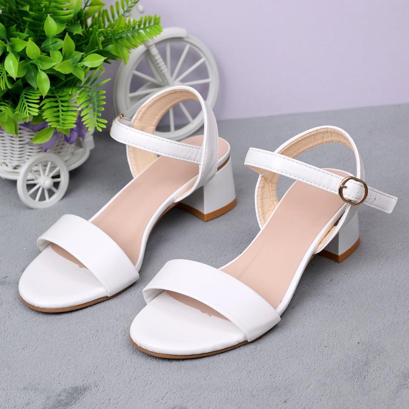 New high-heeled sandals women's thick-heeled medium-heeled women's one-button sandals large-size fashion women's shoes