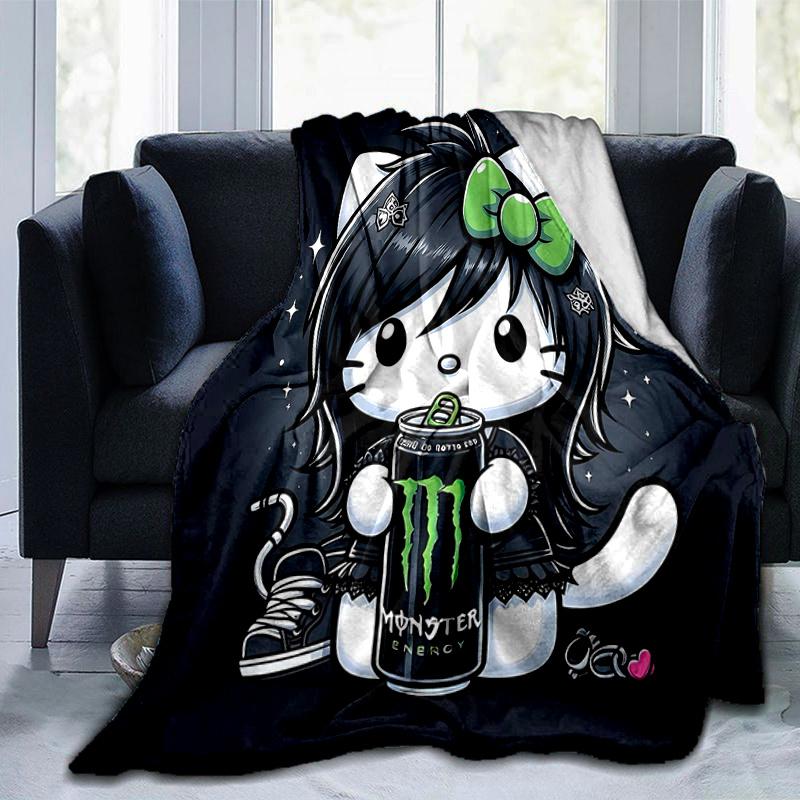 1pc Darkly Romantic Floral Hello Kitty Blanket, Cute Movie Characters Throw Blanket,Living Room, Travel, Camping, Car Blankets, Beach, Office Naps, So