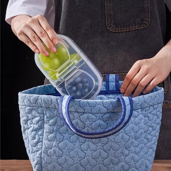 600ML Food Storage Box Transparent Two Compartments 90 Degree Opening Lid Stackable Fridge Organizer Picnic Vegetable