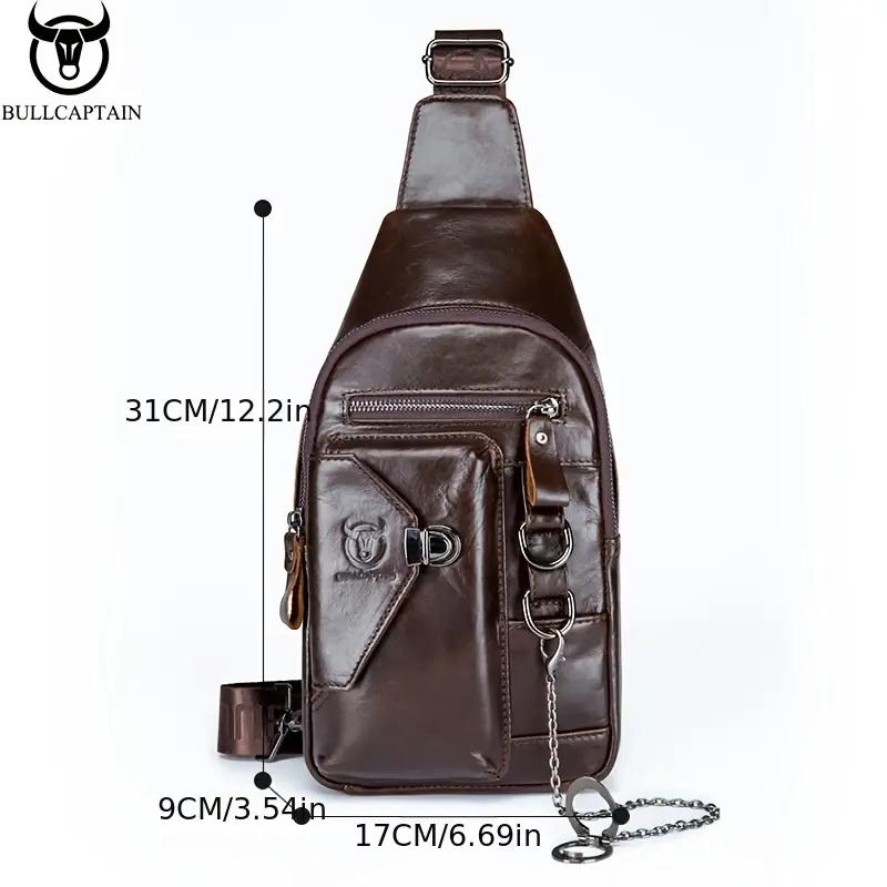 BULLCAPTAIN Brusttasche aus echtem Leder, große Kapazität, lässige Umhängetasche, modische multifunktionale Messenger-Tasche, Handytasche