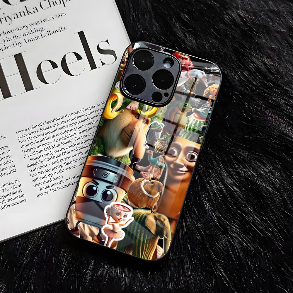 Animals Italian B-Brainrot Phone Case For IPhone 17 Air 16 E Pro Max 15 14 13 Mini 12 Pro 11 Max Plus Black Glass Cover