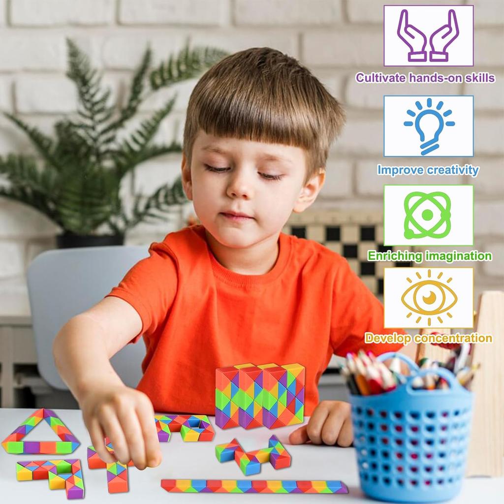 3pcs Mini Fidget Snake Cube Rainbow Twist Puzzle Stress Relief Sensory Toys Stocking Stuffers Goodie Bags Fillers for Kids Party
