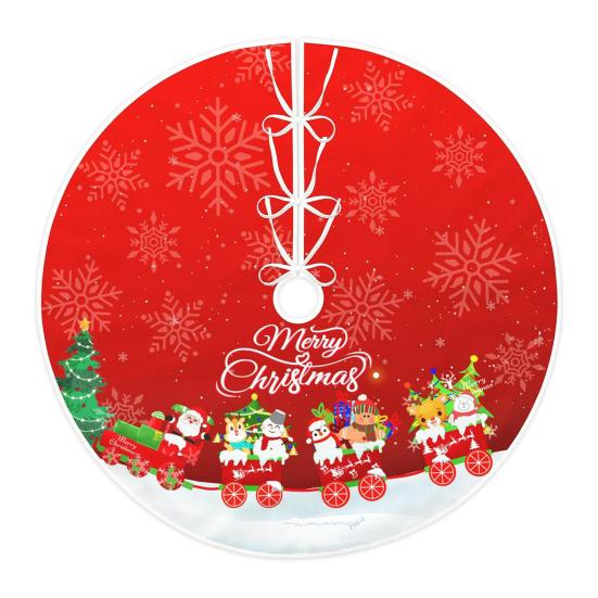 Christmas Tree Skirt Bowknot Lace-up Printing Clear Pattern Picnic Party Tree Cover Camping Party Table Decoration
