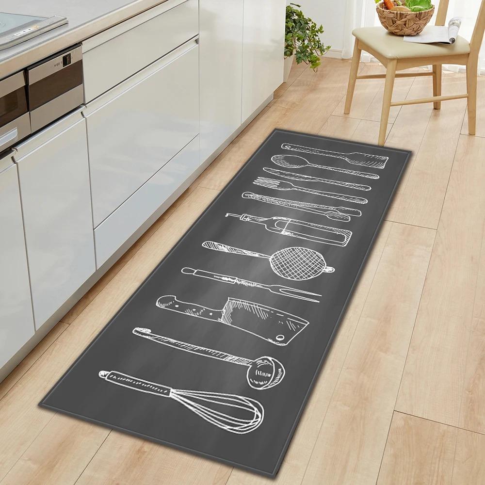 Non Slip Kitchen Runner Rug Tableware Pattern Wear Resistant Floor Mat Home Decor Carpet