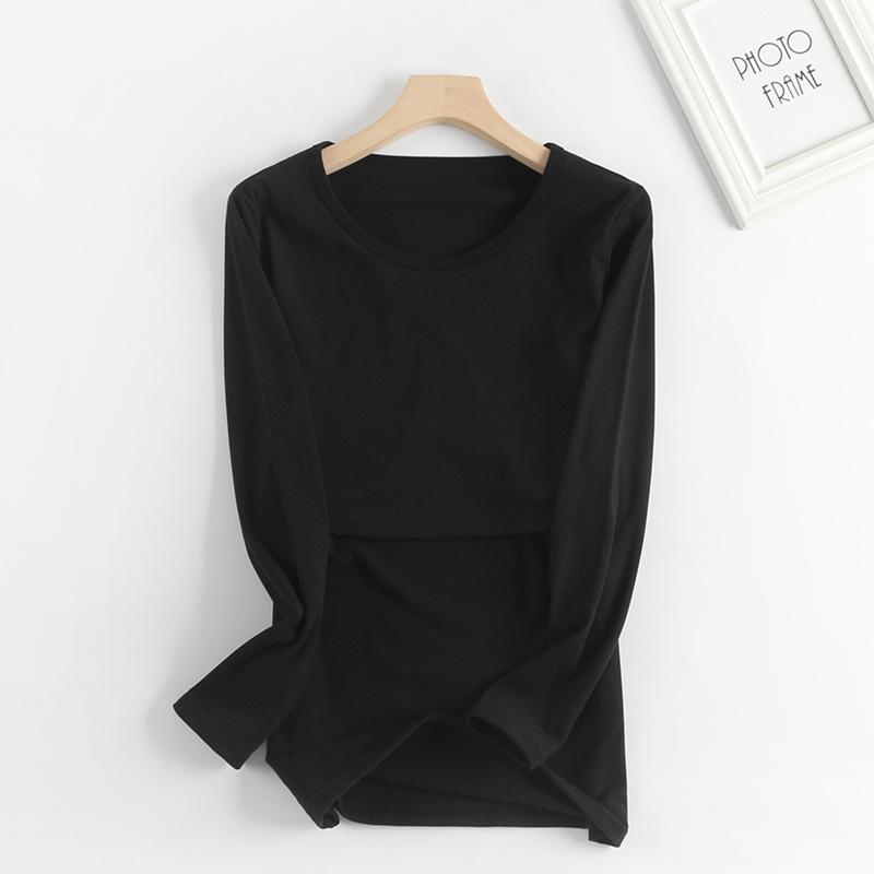 

Breastfeeding tops for spring and autumn, brushed maternity postpartum clothing, warm underwear, postpartum nursing pajamas M чёрный