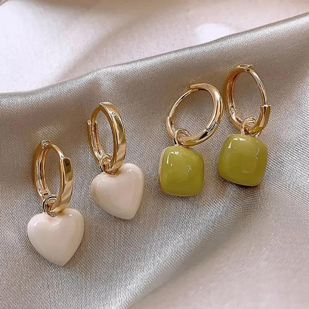 New Korean Classic Heart Dangle Earrings Temperament Geometric Earring Square Pendant for Women Fashion Jewelry Accessories Gift